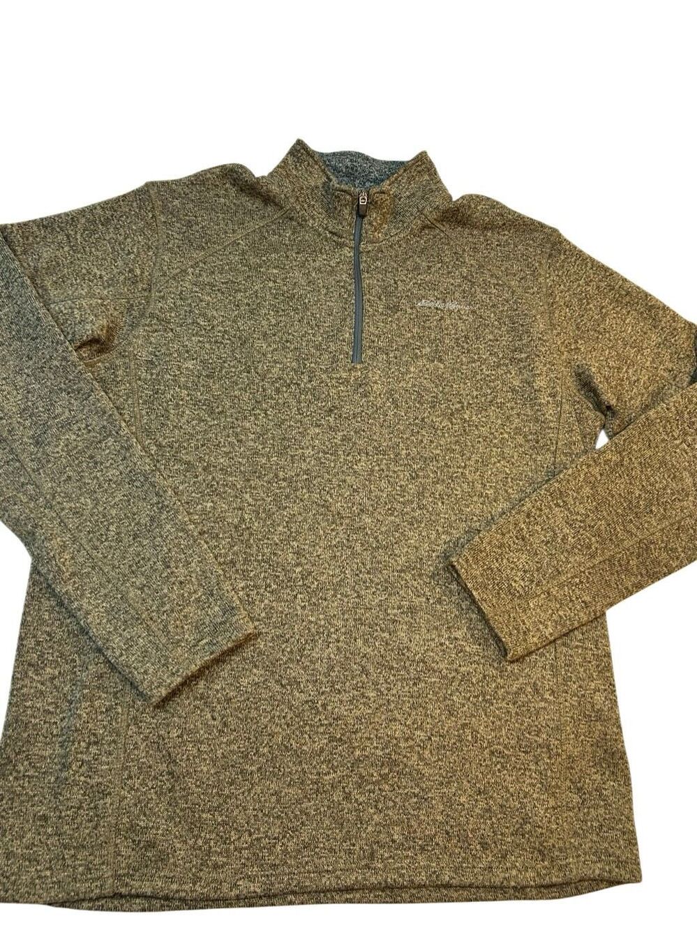 Eddie Bauer Mens TXL Fleece 1/4 Zip Pullover Sweater Brown Heathered Tall XL